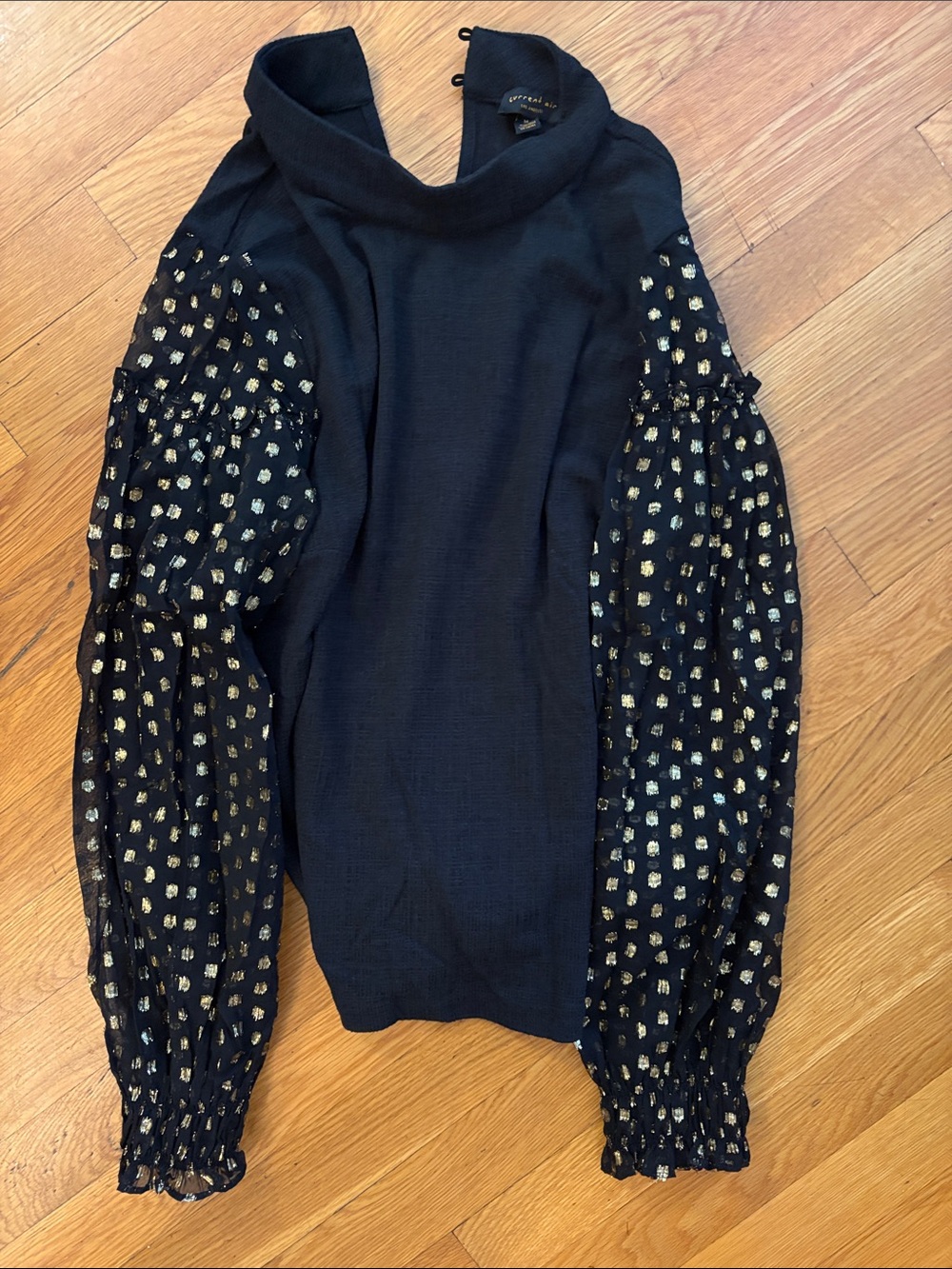 Current Air Black Sweater with Gold Dot Puff Sleeves